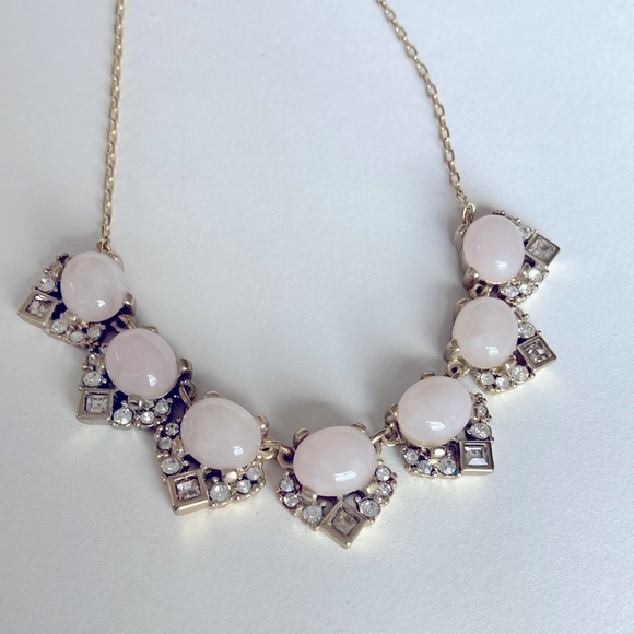 Loft Faux Rose Quartz with diamond accents necklace. Gold chain. - Picture 1 of 3